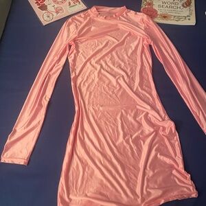 Chic Long Sleeve Pink Dress